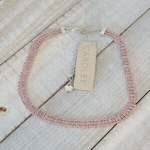 Vtg Y2K Signed Carolee Pink Rhinestone Collar Necklace Elegant NWT Silver Tone